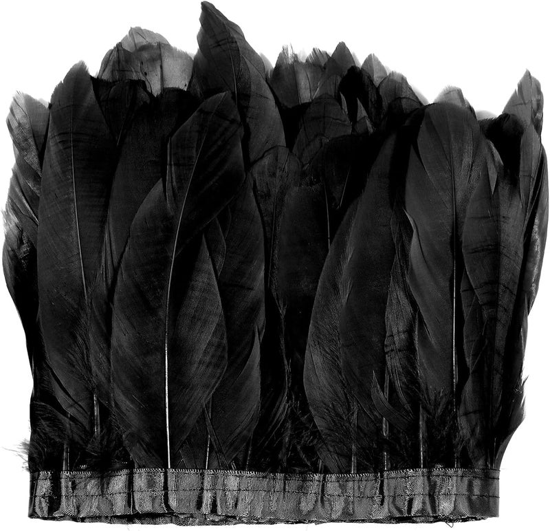 MAOFENG 2 Yards Natural Goose Feathers Trim Sewing Fringe Fashion Dress Sewing 6-8inch for DIY Handicrafts Costumes Decoration,Black - Image 1